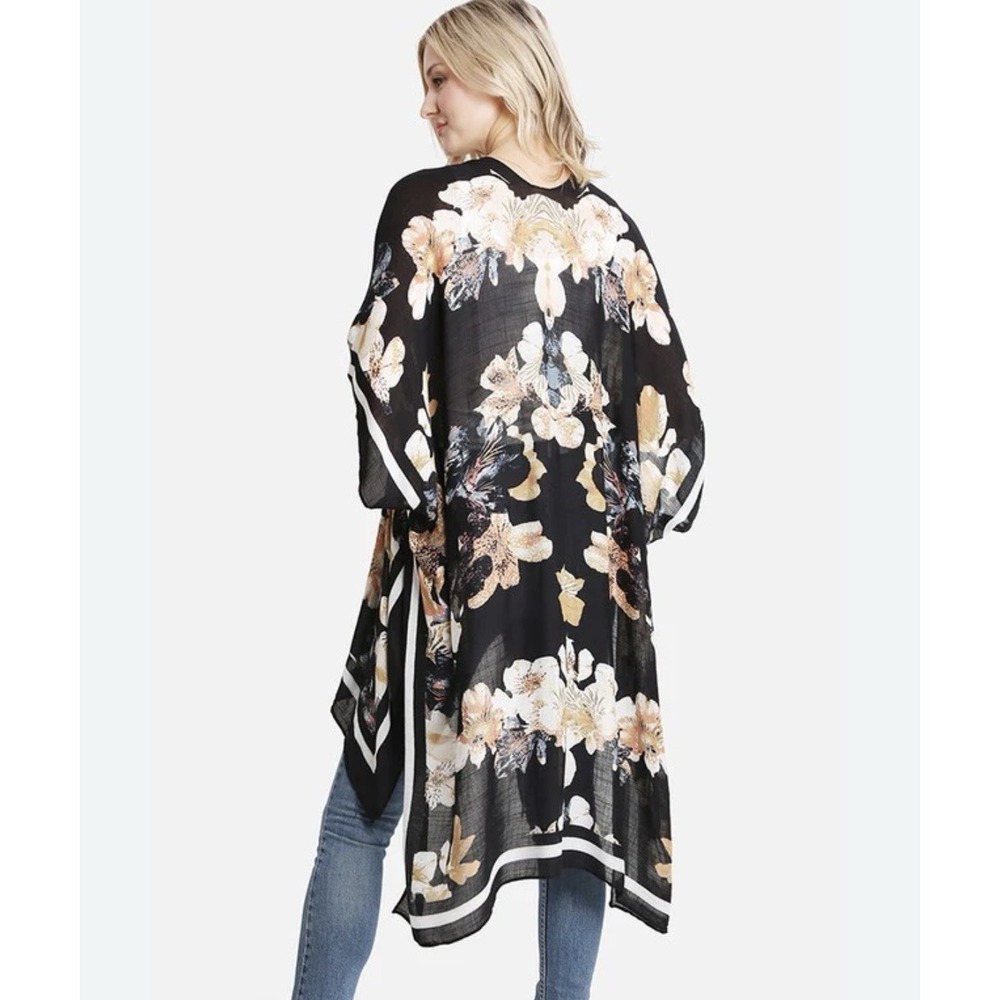 🖤 NWT Bohemian Glam Floral Kimono Duster O/S – Flowy Boho Beach Cover Up Kaftan